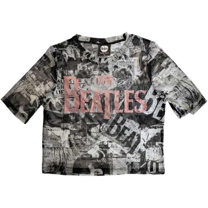 The Beatles ženski crop top All Over Print & Drop T Logo (bela, mesh) 117130