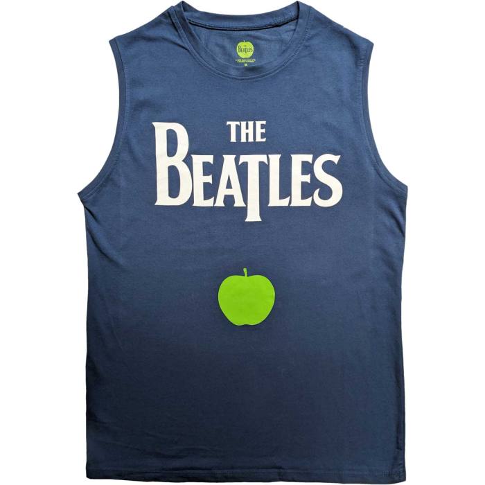 The Beatles Unisex Tank T-Shirt: Drop T Logo & Apple (denim modra) 117261