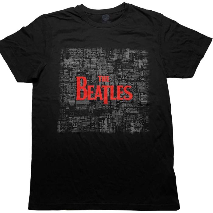 The Beatles Unisex T-Shirt: Tickets & Logo Hi-Build (Črna) 117724