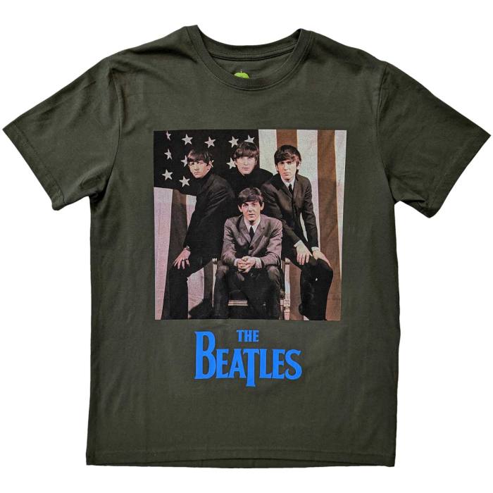 The Beatles Unisex T-Shirt: US Flag Photo (zelena) 117930