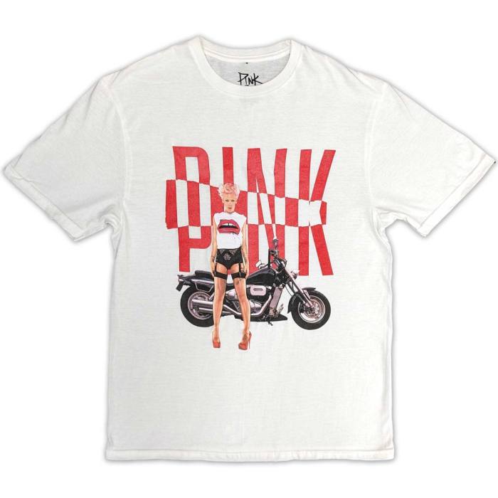 Pink unisex T-shirt Motorbike (bela) 119595