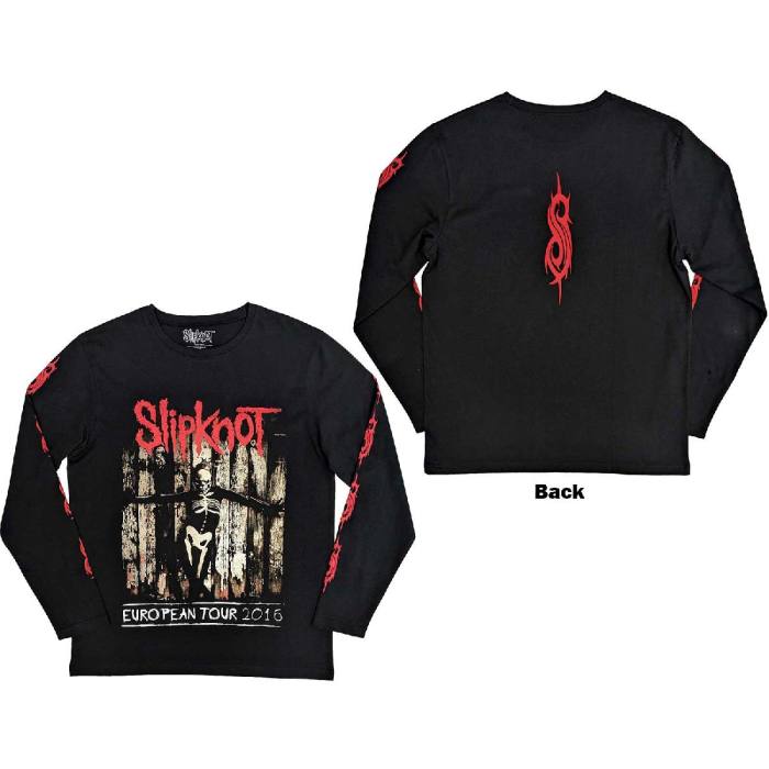 Slipknot Unisex Dolgorokav T-shirt: Skeleton Flag (Back & Sleeve Print) 121107