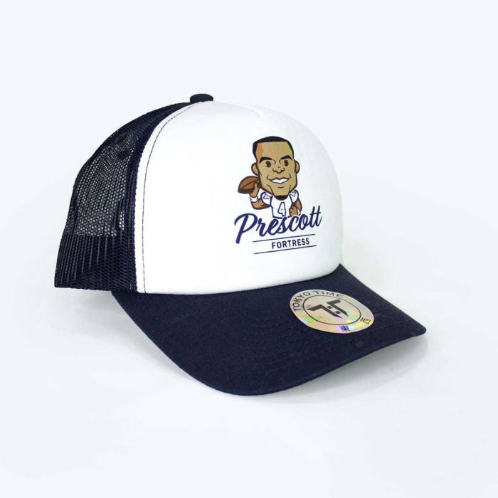 Tokyo Time Unisex Mesh Back Cap: NFLPA Dak Prescott Emoji (White & Navy Blue) 122001