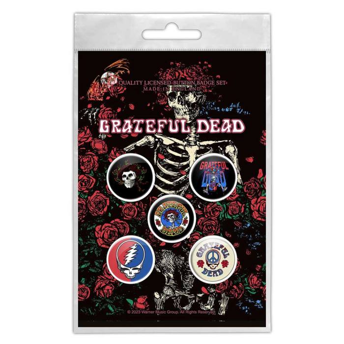 Grateful Dead Button Badge Pack: Skeleton & Rose 129621
