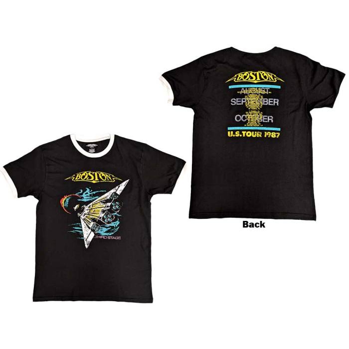 Boston Unisex Ringer T-Shirt: US Tour ’87 (črno-bel, hrbtni potisk) 130042
