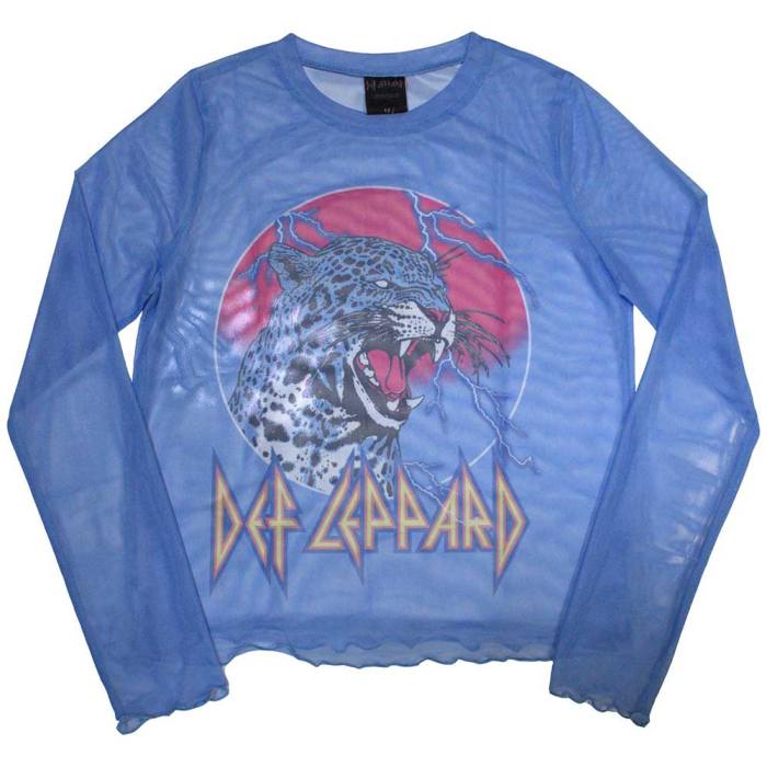 Def Leppard Ladies Long Sleeve Crop Top: Lightning Leopard 130546