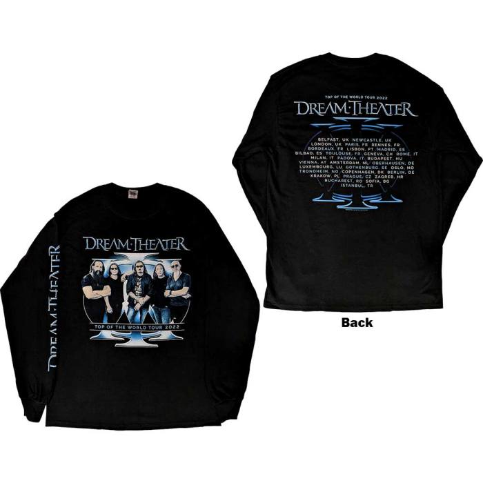Dream Theater Unisex Long Sleeve T-Shirt: Band Photo TOTW Tour 2022 (Črna) (Zadnji Print & Ex-Tour) 130704