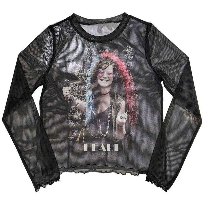 Janis Joplin Ladies Long Sleeve Crop Top: Pearl Garden 131524