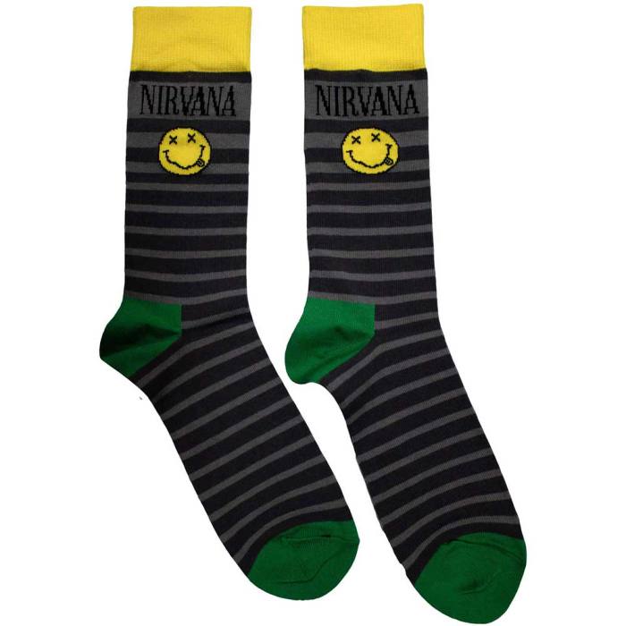 Nirvana unisex nizke nogavice: Happy Face & Logo črte (sive) 132654