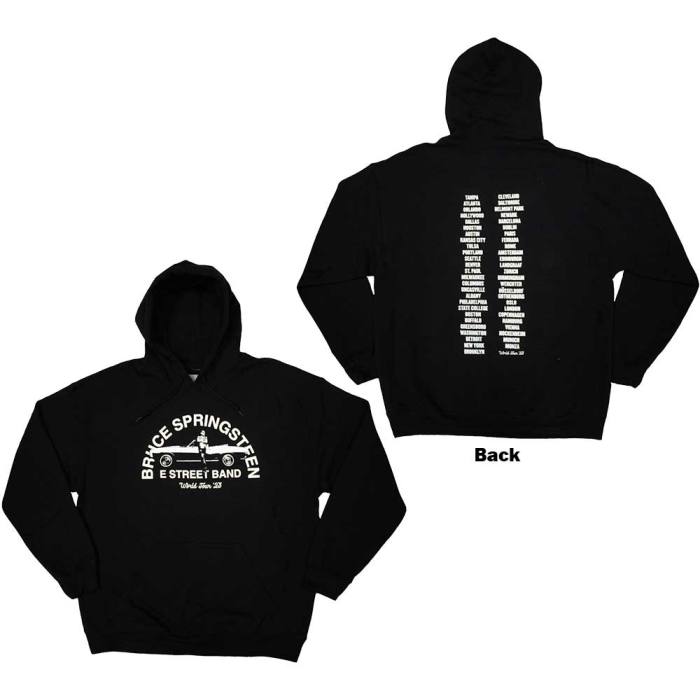 Bruce Springsteen unisex Pullover Hoodie: Tour ’23 Leaning Car (črn, hrbtni potisk) 134039