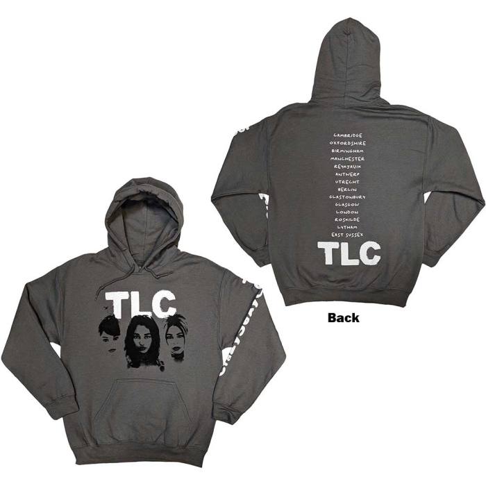 TLC Unisex Pullover Hoodie: CrazySexyCool Album European Tour 2022 (Ogljeno Siva) (Zadnji Print & Ex-Tour) 134469