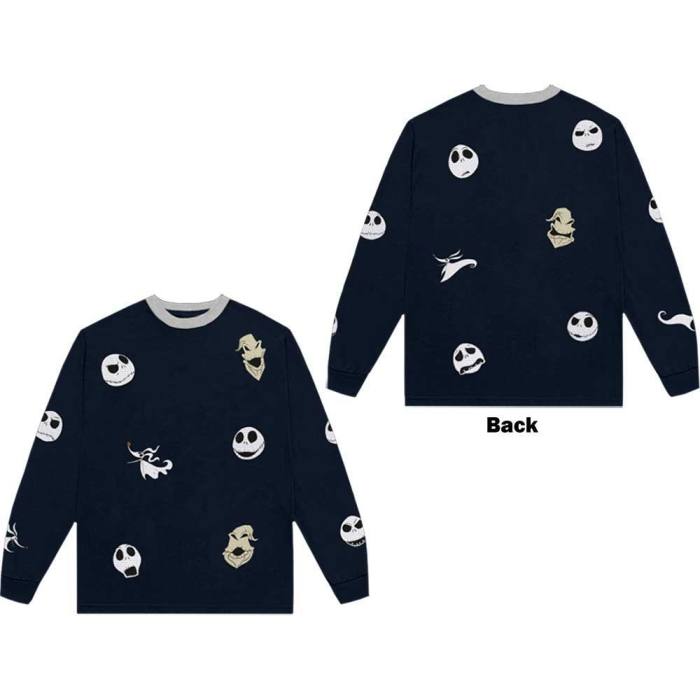 The Nightmare Before Christmas Unisex Long Sleeve T-Shirt: Character Heads (Back Print & Embellished) 134526