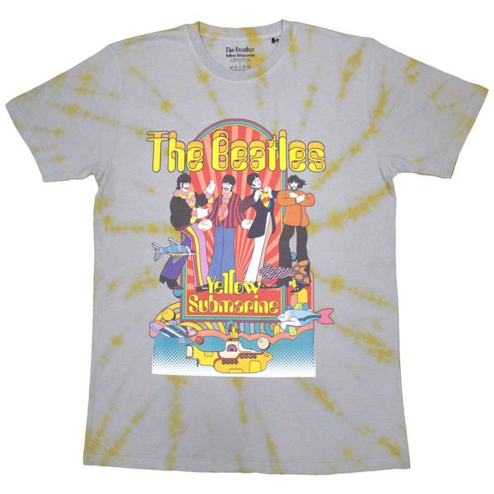 The Beatles Unisex T-shirt: Yellow Submarine Band & Fish (Siva) (Wash Collection) 135058