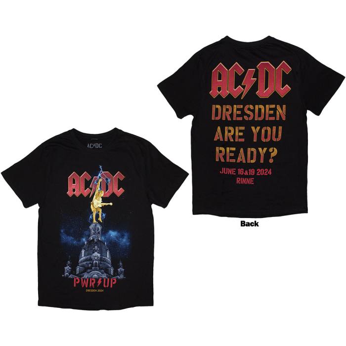 AC/DC Ladies T-Shirt: PWR-UP Dresden '24 (Black) (Back Print & Ex-Tour) (Small) 201417