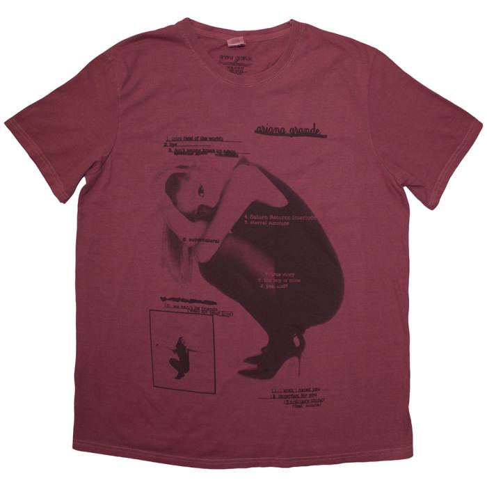 Ariana Grande Unisex T-Shirt: Eternal Sunshine Tracklist (Red Wash) (Wash Collection) 201603