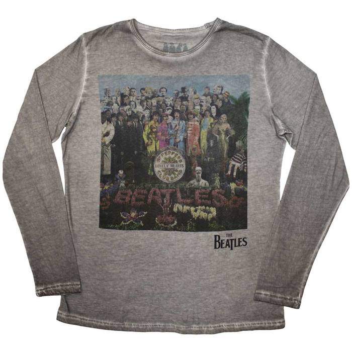 The Beatles Unisex Dolgorokavni T-shirt: Sgt Pepper Stone Wash (Silver Grey) 201818