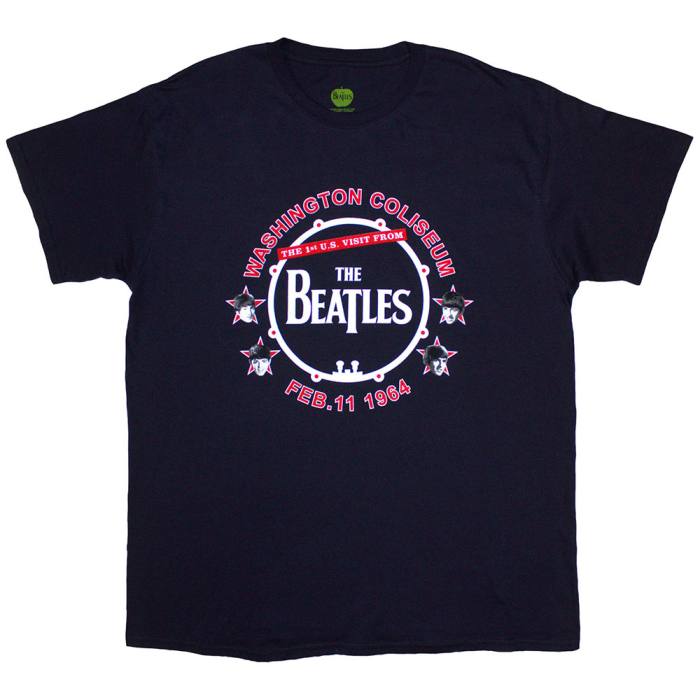 The Beatles Unisex T-Shirt: Washington '64 Drum (Navy Blue) 202032