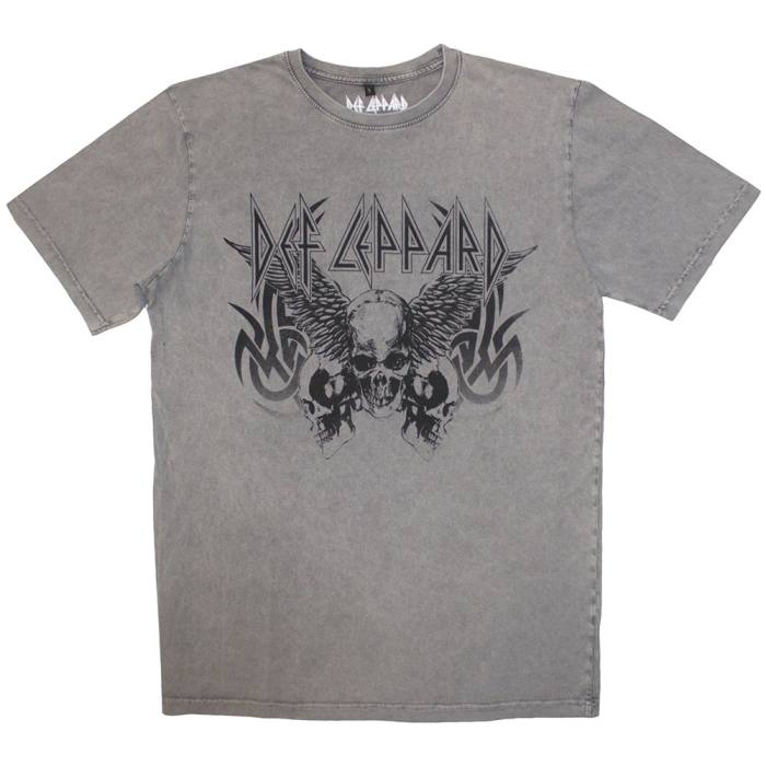 Def Leppard Unisex Stone Wash T-Shirt: Tribal Skull 202758