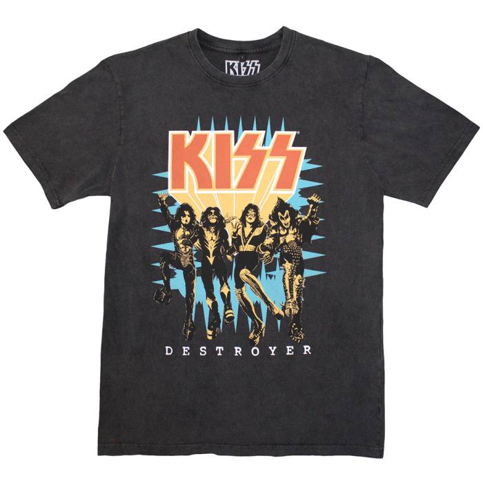 KISS Unisex Stone Wash T-Shirt: Destroyer 3D Logo (Ogljeno siva) 204139