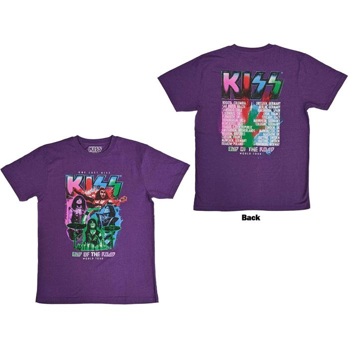 KISS Unisex T-Shirt: End Of The Road Colour Pop (Purple) (Back Print) 204157