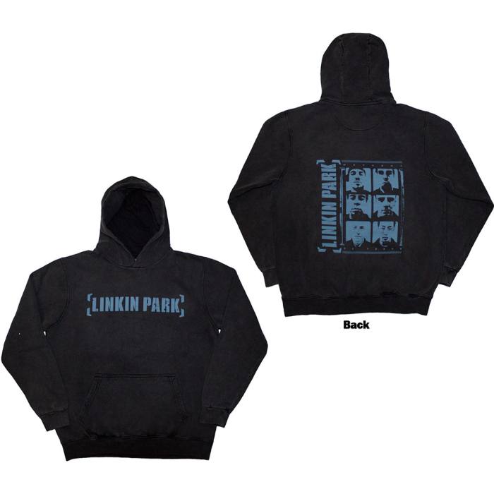 Linkin Park Unisex Stone Wash Pullover Hoodie: Meteora Portraits (Charcoal Grey) (Back Print) 204345