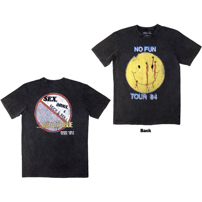 Motley Crue Unisex Stone Wash T-Shirt: No Fun Tour '84 (Back Print) 204733