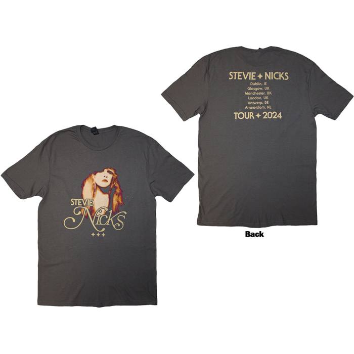 Stevie Nicks Unisex T-Shirt: Tour '24 Vintage Photo (Charcoal Grey) (Back Print & Ex-Tour) 205965