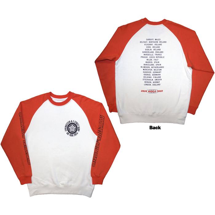 Bruce Springsteen Unisex Raglan T-Shirt Tour ’24 Wheel bel & oranžen 206026