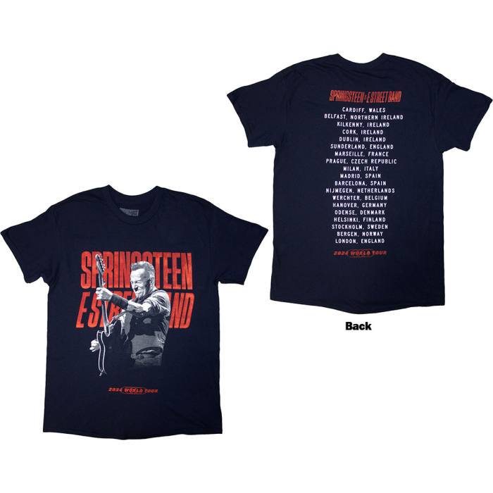 Bruce Springsteen Unisex T-Shirt Tour ’24 Guitar Photo temno modra 206044