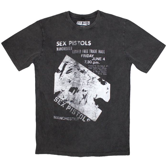 The Sex Pistols Unisex Stone Wash T-Shirt: Manchester Flyer 206062