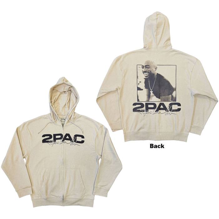 Tupac Unisex Zipped Hoodie: Logo & Black Portrait (peščena, potisk na hrbtu) 219727