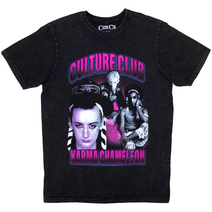 Boy George & Culture Club Unisex Stone Wash T-Shirt: Karma Chameleon (Black) 220230