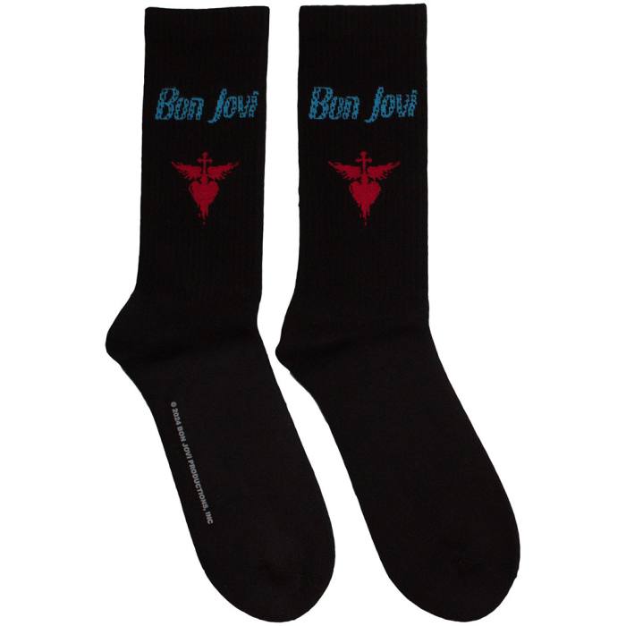 Bon Jovi Terry Nogavice: Dagger Heart Blue Logo (Black) 220371