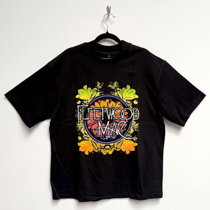 Fleetwood Mac Unisex Oversized Boxy T-Shirt: Circle Floral Logo (črna) 220932