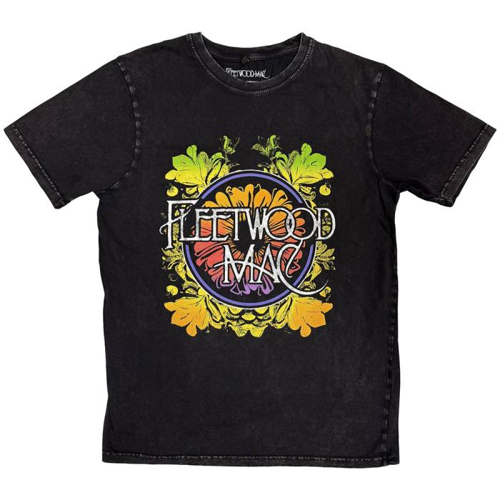 Fleetwood Mac Unisex Stone Wash T-Shirt: Circle Floral Logo (črna) 220938