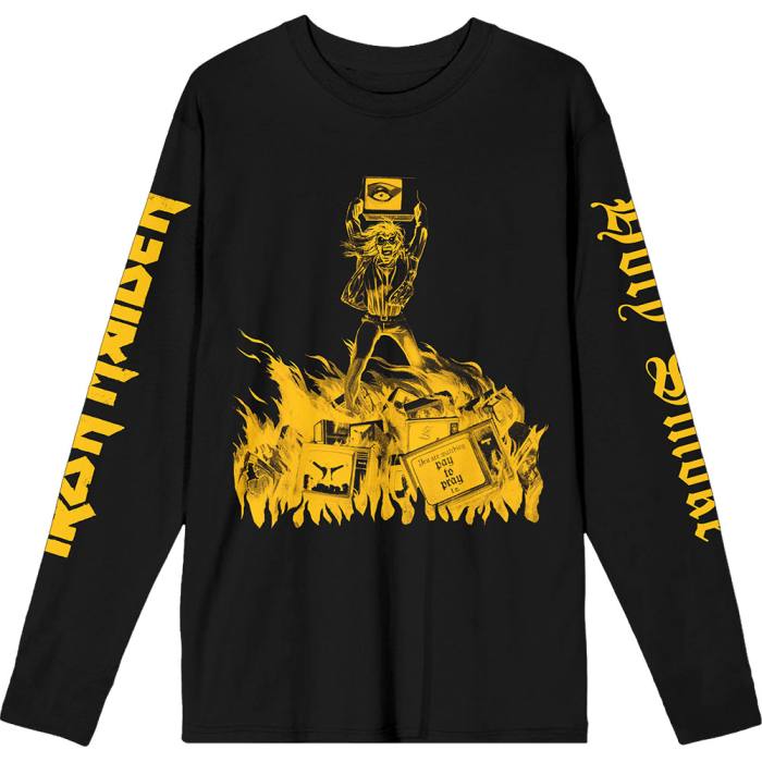Iron Maiden unisex Long Sleeve T-Shirt Holy Smoke Isolated Yellow črna (tisk na rokavu) 221238