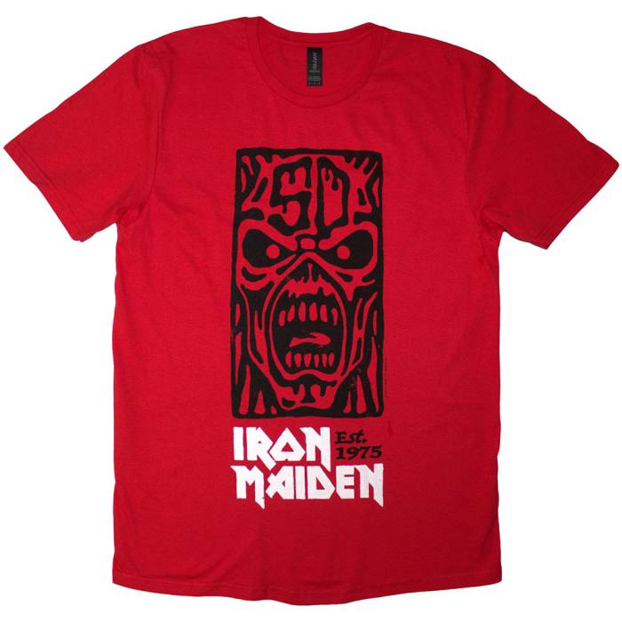 Iron Maiden Unisex T-Shirt: Est. 1975 Stamp Logo črna (rdeč potisk) 221289