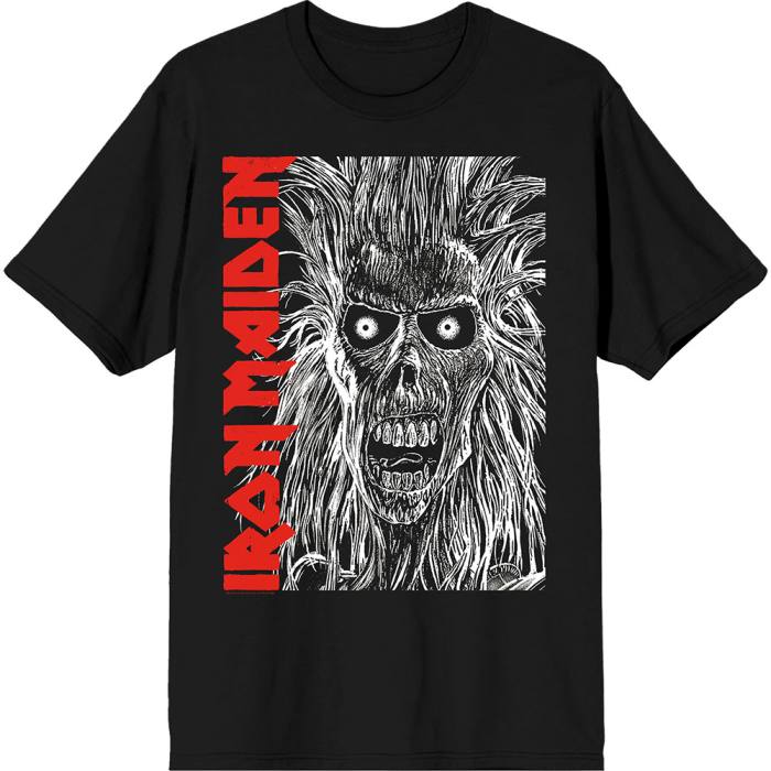 Iron Maiden Unisex T-Shirt: Eponymous Face Red Logo (Black) 221325