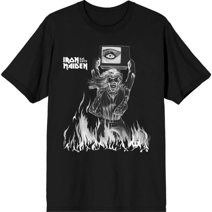 Iron Maiden Unisex T-Shirt: Est. 1975 Holy Smoke Flames Crop (Black) 221331