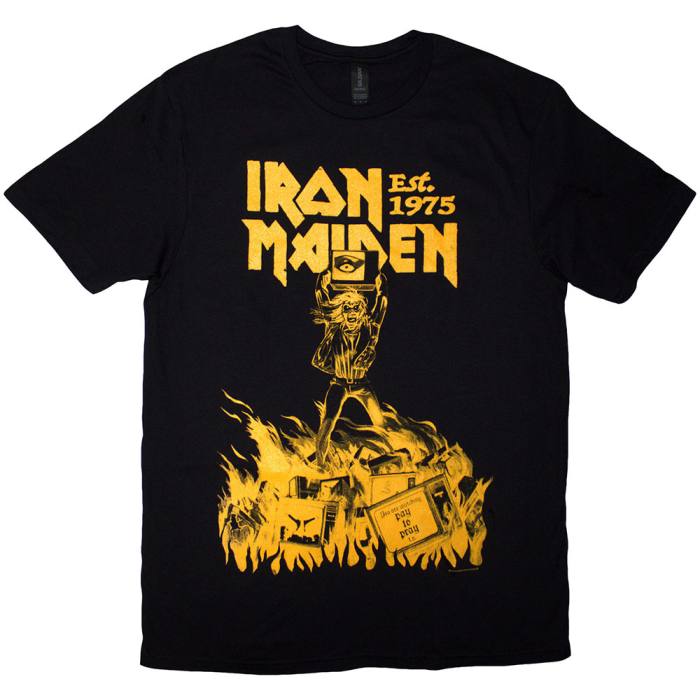 Iron Maiden Unisex T-Shirt: Est. 1975 Holy Smoke Jumbo Yellow (Black) 221337