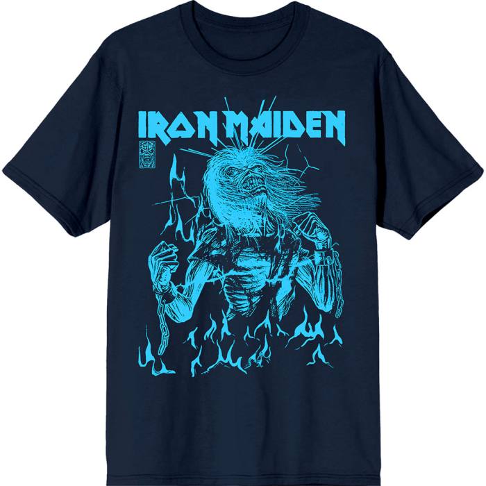 Iron Maiden Unisex T-Shirt: 50 Life After Death Flames Blue (Navy Blue) 221343
