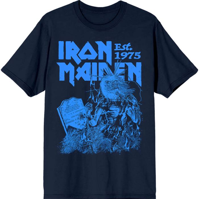 Iron Maiden Unisex T-Shirt: Est. 1975 Life After Death Stamp (temno moder) 221355