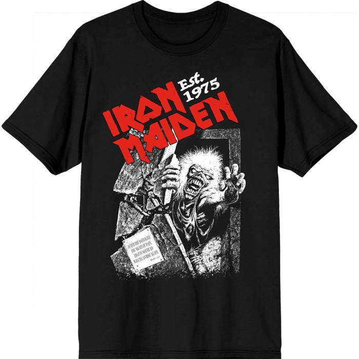 Iron Maiden Unisex T-Shirt: Est. 1975 No Prayer Grave Red Logo (črna) 221373