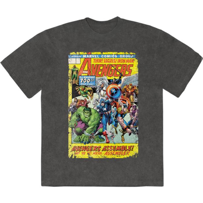 Marvel Comics Unisex Stone Wash T-Shirt: Avengers Assemble 700 (Charcoal Grey) 221803