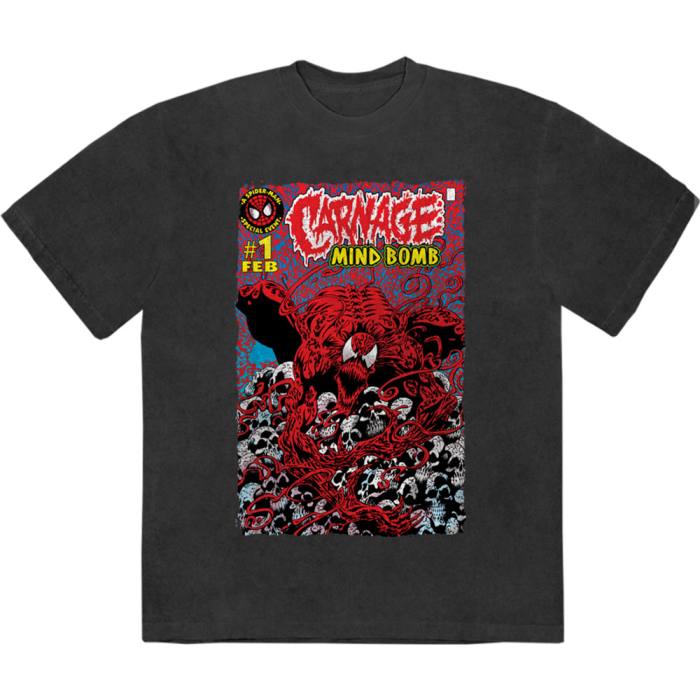 Marvel Comics Unisex Stone Wash T-Shirt: Carnage Mind Bomb (Black) 221815