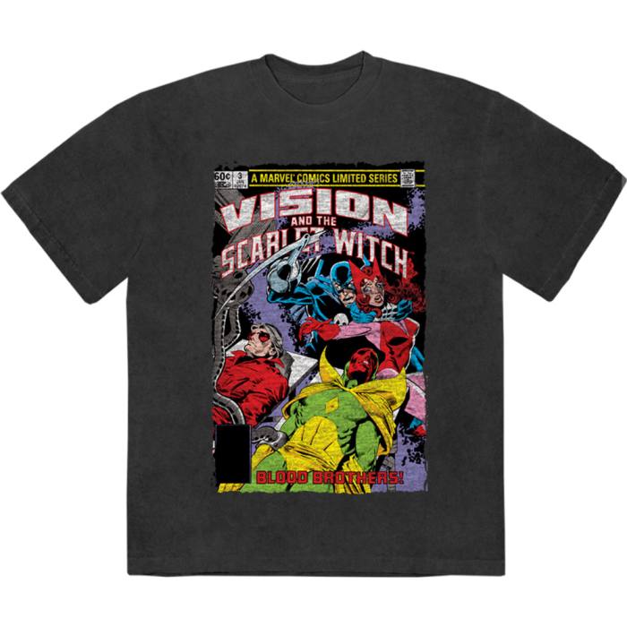Marvel Comics Unisex Stone Wash T-Shirt: Vision/Scar Witch Blood Bros (Black) 221821