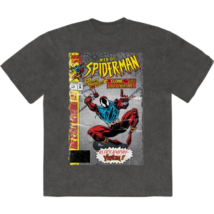 Marvel Comics Unisex Stone Wash T-Shirt: Web Of Spider-Man (Charcoal Grey) 221833
