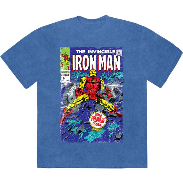 Marvel Comics unisex Stone Wash T-Shirt: The Invincible Iron Man (denim modra) 221863
