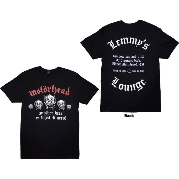 Motorhead Unisex T-Shirt: Lemmy's Lounge (črna, potisk spredaj in zadaj) 222111