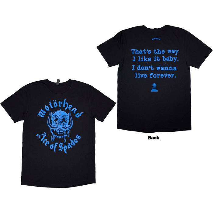 Motorhead Unisex T-Shirt: Ace Of Spades Lyric (črna, potisk spredaj in zadaj) 222123